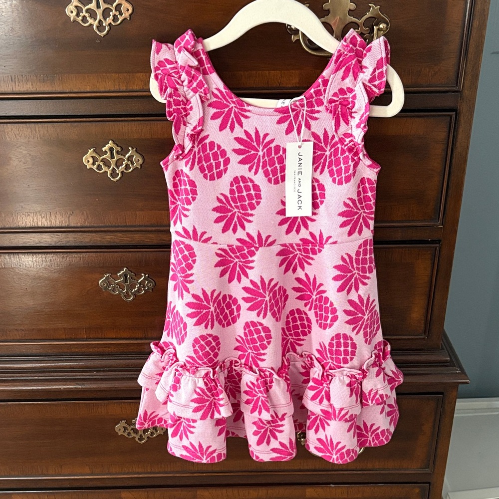 NWT Janie and Jack Pink Pineapple Ruffle Kids Dress